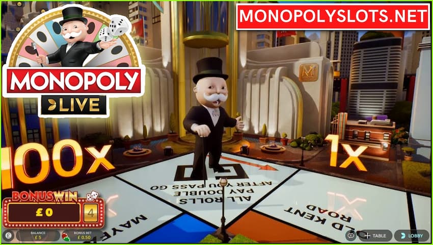 Bonus Game at Monopoly Live by Evolution Gaming pictured.