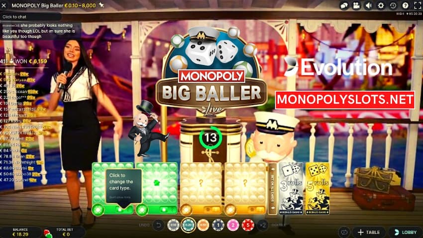 Получите большие выигрыши в Live TV Show Monopoly Big Baller был создан Evolution Gaming изображен.