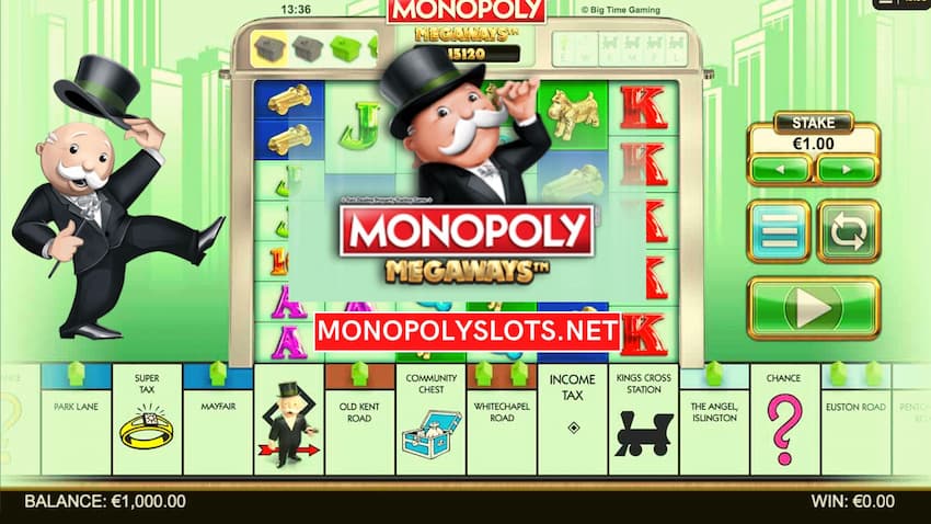 Monopoly Megaways is the best online casino slot for Monopoly game fans pictured.