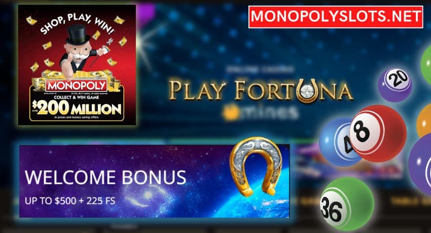 Monopoly casino PlayFortuna and welcome bonus pictured.
