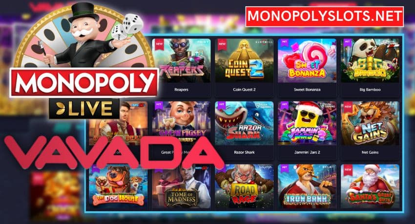 Monopoly casino Vavada and 100 free spins no deposit pictured.