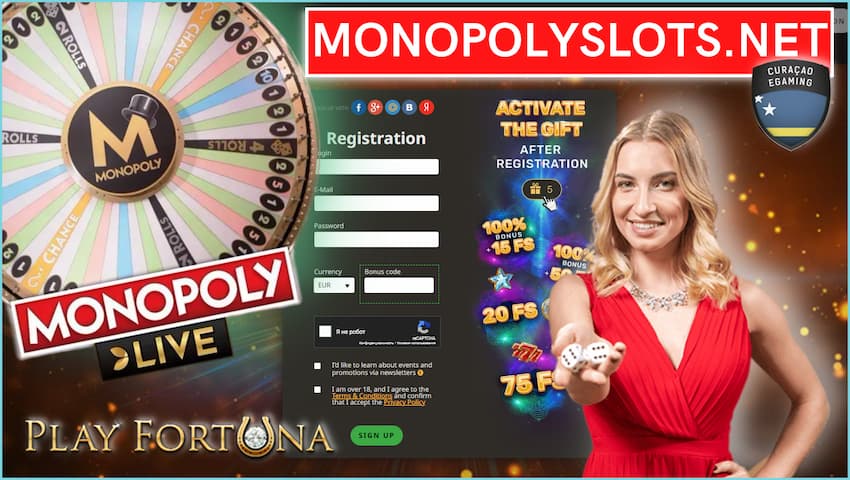 Register with PlayFortuna and play MONOPOLY LIVE pictured.