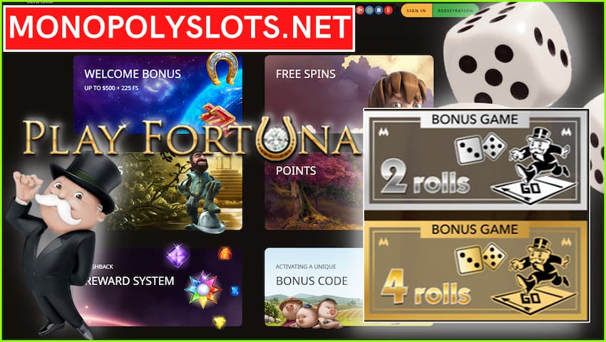 The best slot machines in the Monopoly series can be found at Play Fortuna Casino pictured.