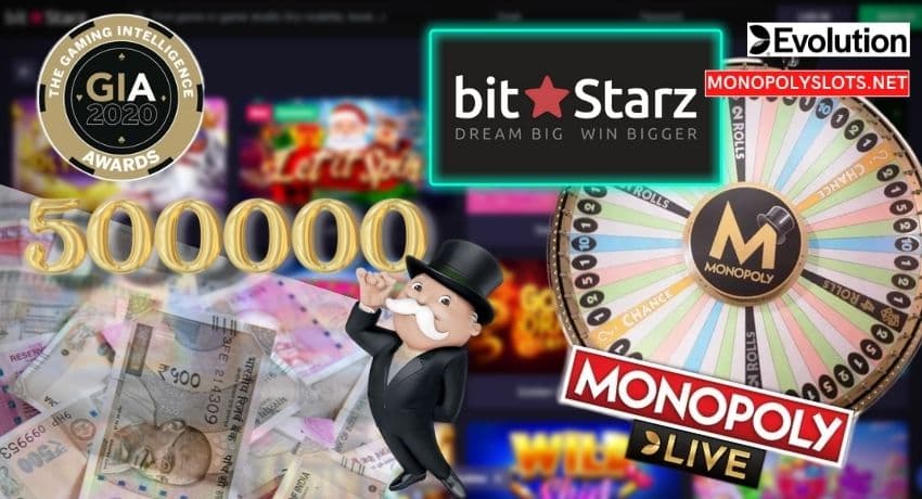 Winning $50000 in a Monopoly Live game at BitStarz Casino pictured.