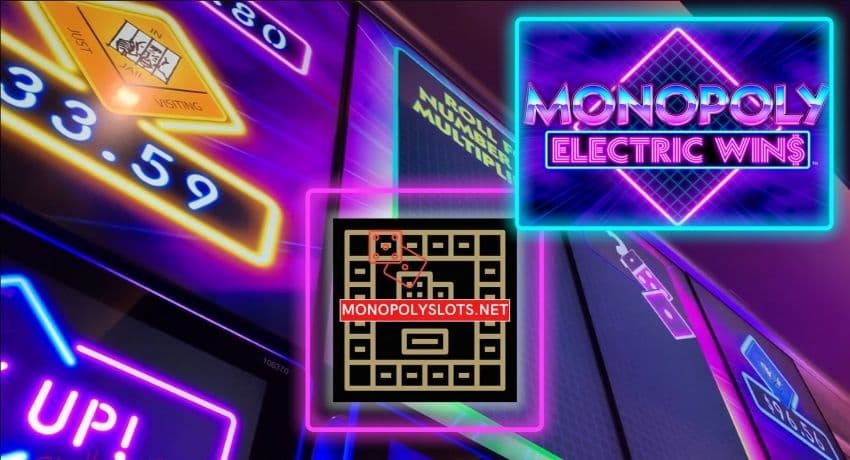 A review of the neon casino game Monopoly Electric Win from provider WMS Gaming pictured.